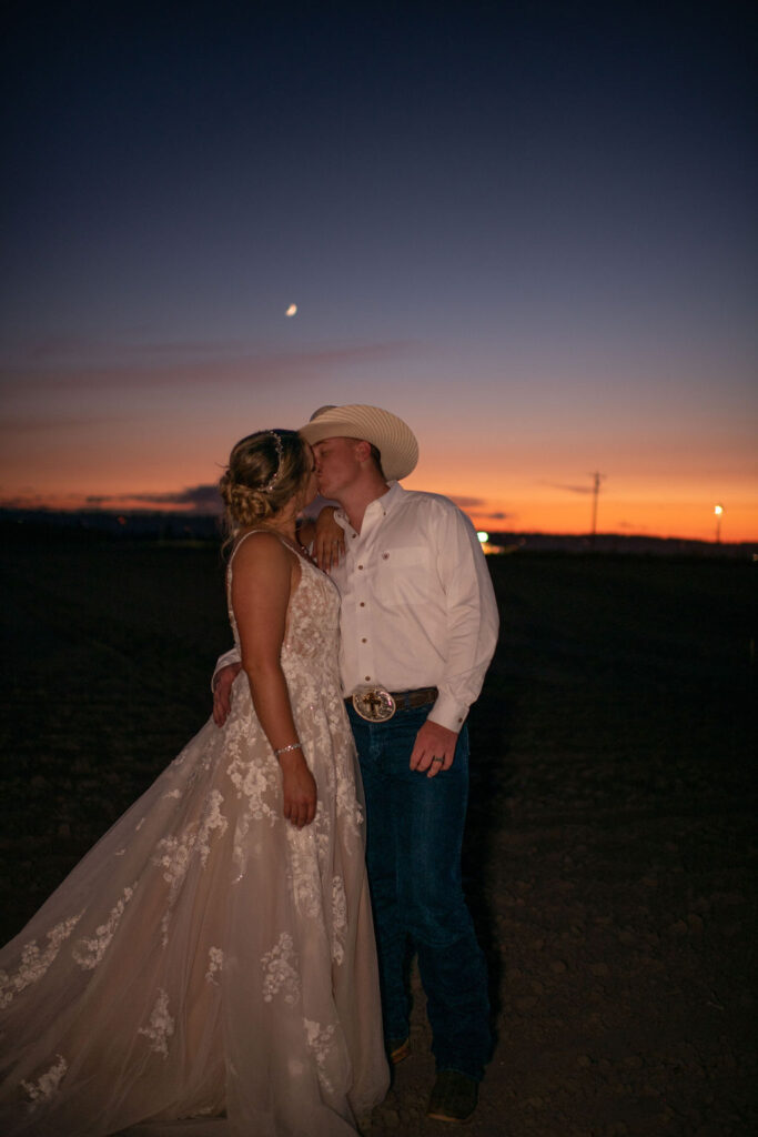 bride and grooms sunset wedding portraits