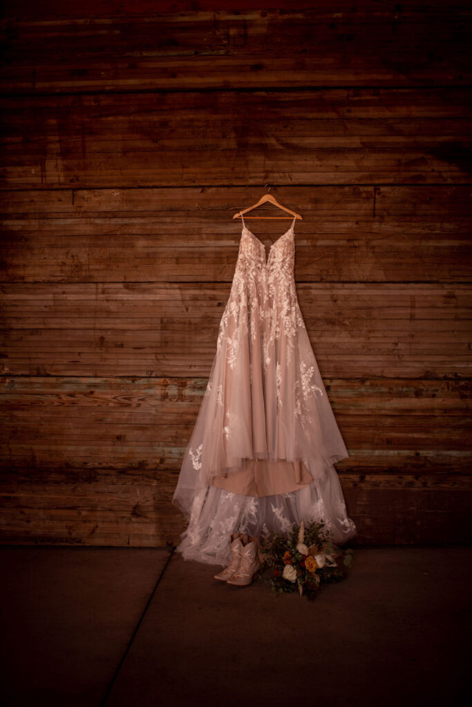 Wedding dress with western boots