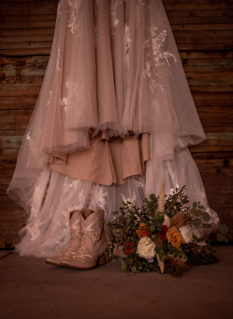 Wedding dress with western boots