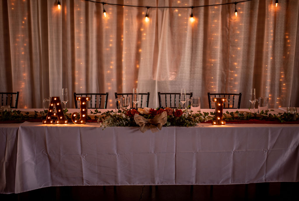bride and grooms reception table