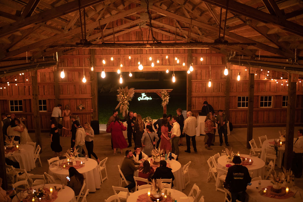 Wedding reception in a barn