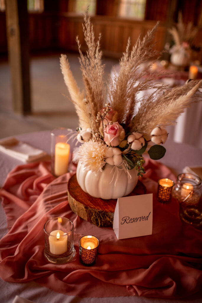 Boho floral pumpkin wedding decor