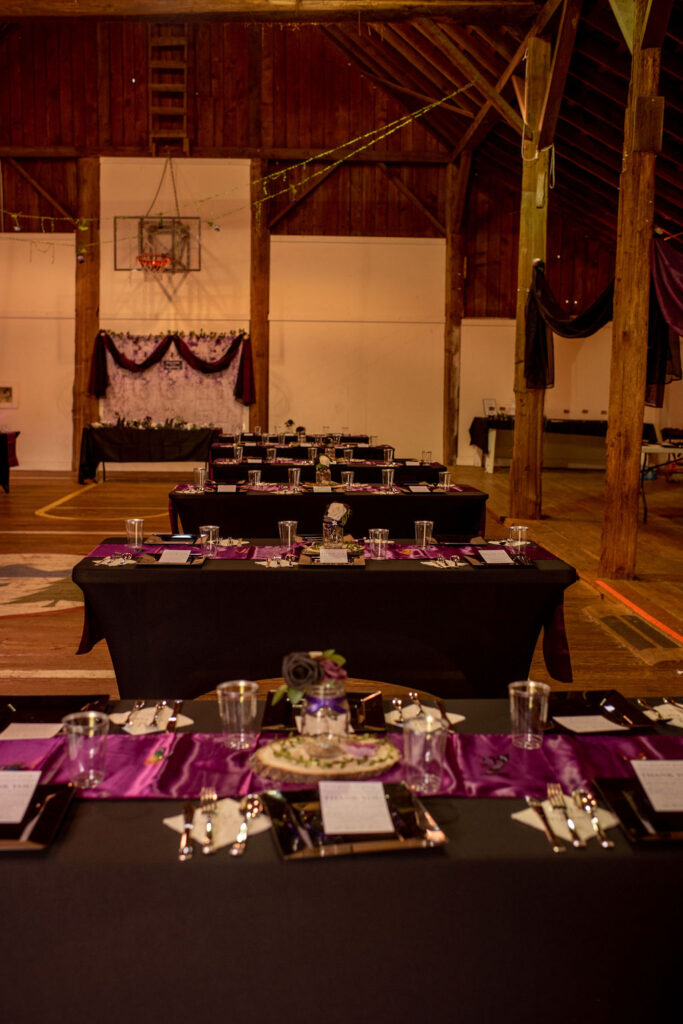 Purple themed wedding reception