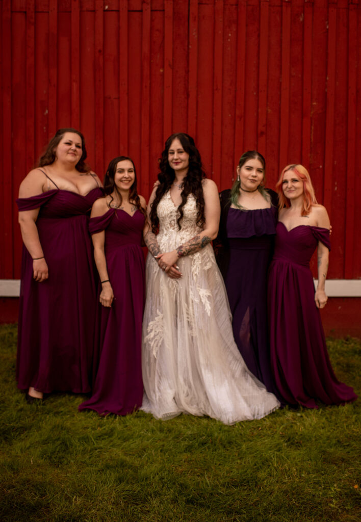 Bride and bridesmaids posing for portraits during Snohomish County wedding