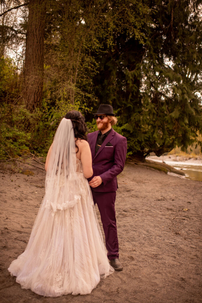 Bride and grooms first look for Snohomish County wedding in Washington