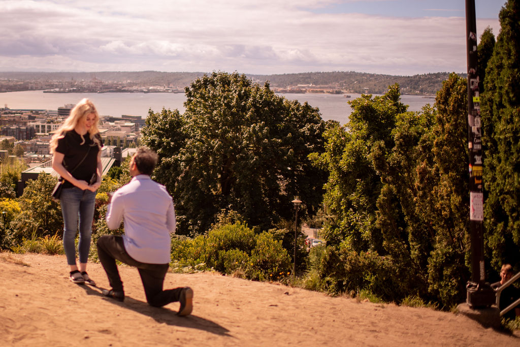 Surprise proposal seattle engagement photos at Kerry Park in Seattle