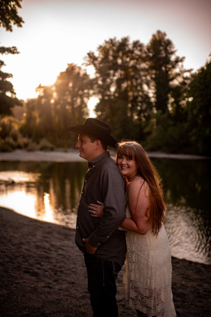 Couple posing by a Lake in Washington