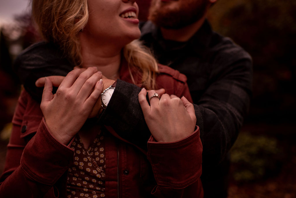 close up shot of the engaged couple during their fall engagement session